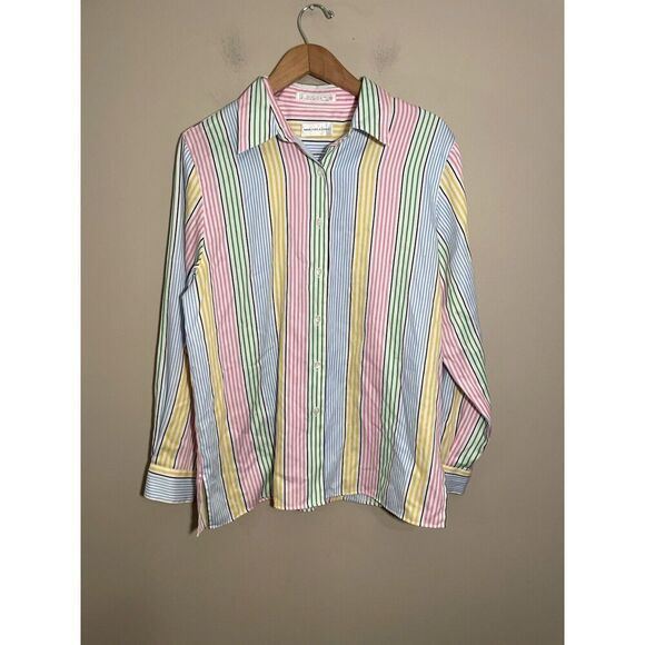 Mark, Fore & Strike Vertical Stripe Top Womens 12 Buttons Long Sleeve Multicolor - Picture 2 of 6